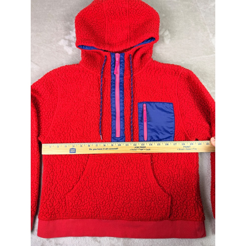 J Crew Vintage Fleece Half Zip Hoodie Red Pocket Size M Polartec Sherpa Popover - Picture 5 of 9